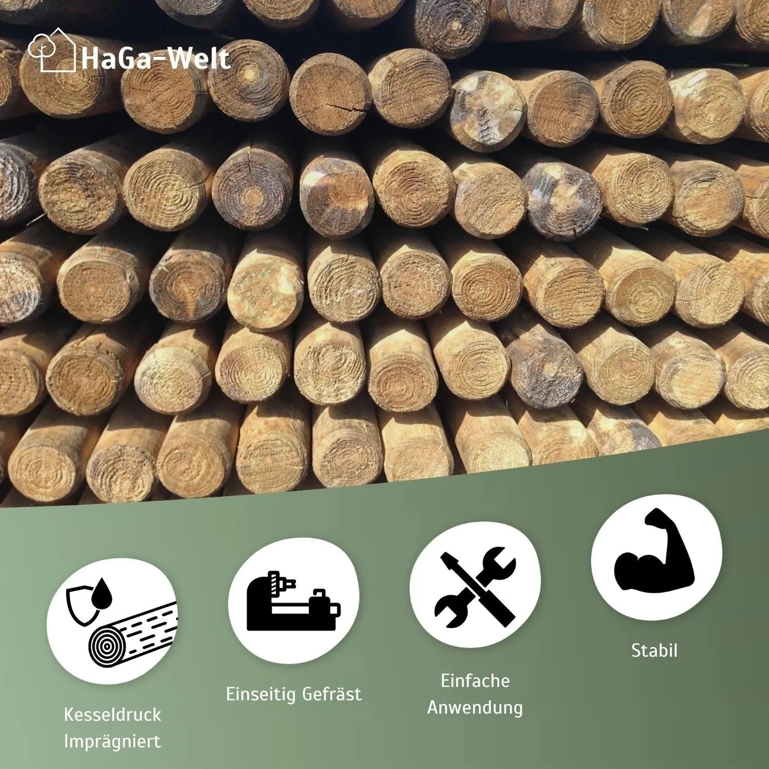 Holzpfahl, KDI grün – widerstandsfähig für den Zaun- und Gartenbau