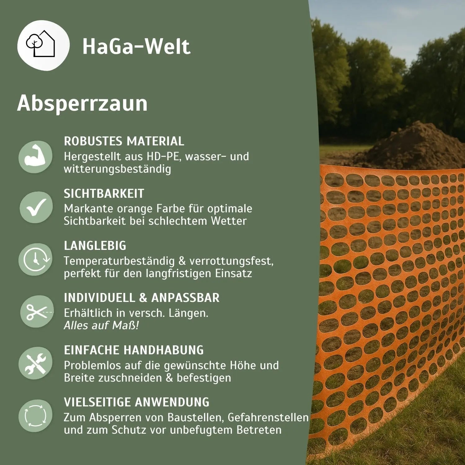 Absperrzaun 1,2m Höhe 50mm x 35mm Masche Bauzaun Warnzaun