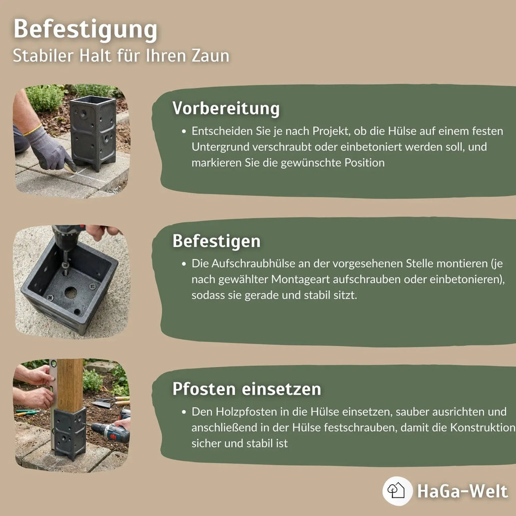 Aufschraubhülse für Holzpfosten 7x7cm Pfostenanker Pfostenanker