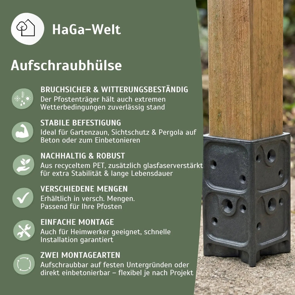 Aufschraubhülse für Holzpfosten 7x7cm Pfostenanker Pfostenanker