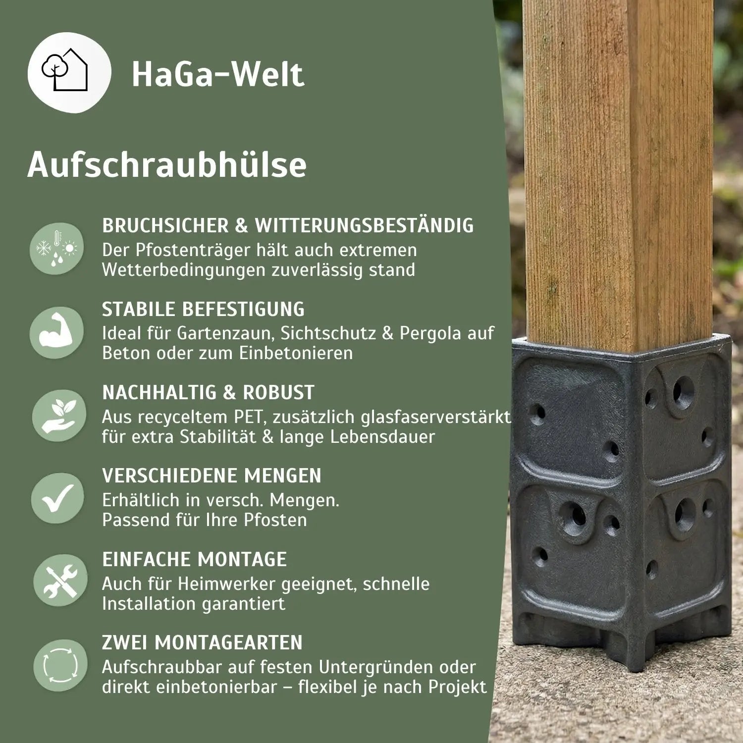 Aufschraubhülse für Holzpfosten 7x7cm Pfostenanker Pfostenanker