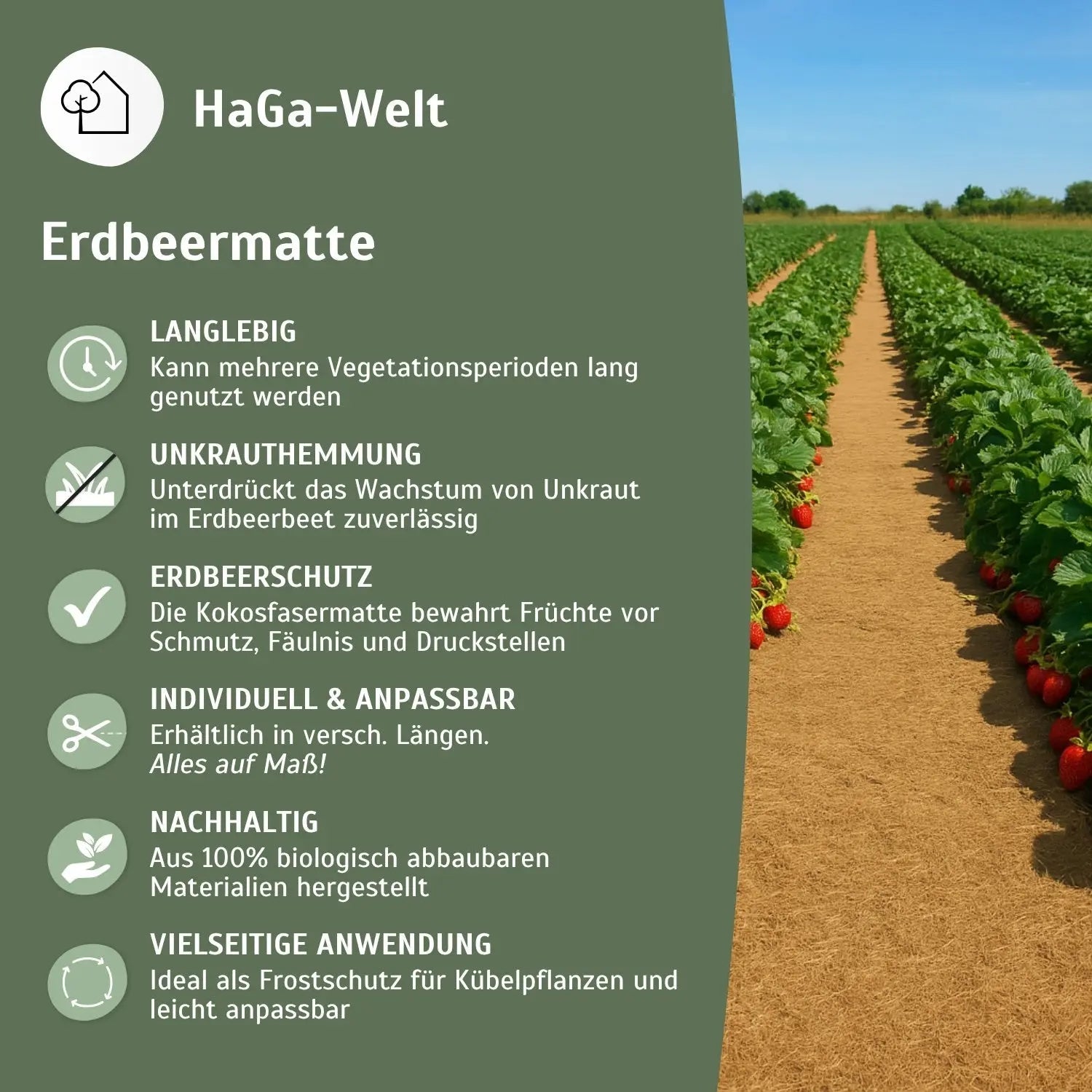 Erdbeermatte in 0,5m Br. (Meterware) 800g/m² einseitig mit Naturlatex besprüht