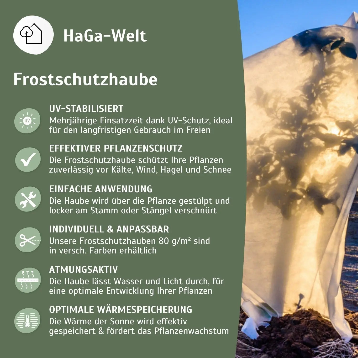 Frostschutzhaube, 80g/m² | 155 x 150 cm – starker Winterschutz für Pflanzen