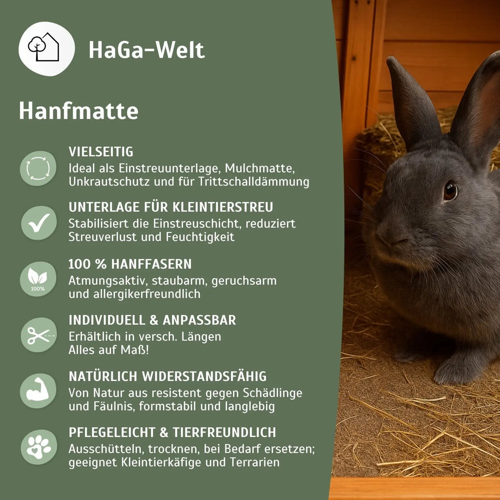 Hanfmatte 65 cm breit  - atmungsaktive Hanfmatte, perfekte Unterlage für Kleintierstreu