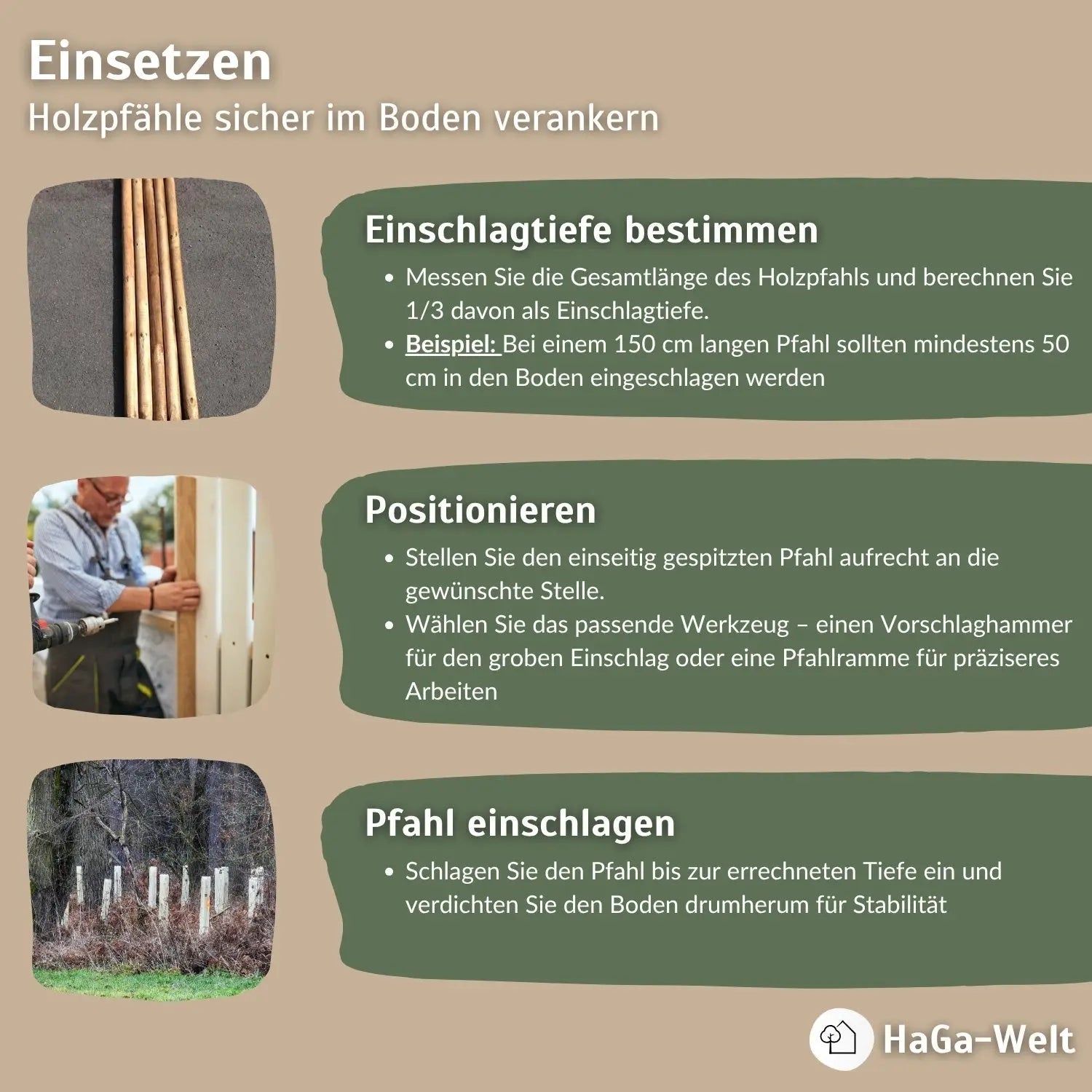 Holzpfahl, KDI grün – widerstandsfähig für den Zaun- und Gartenbau