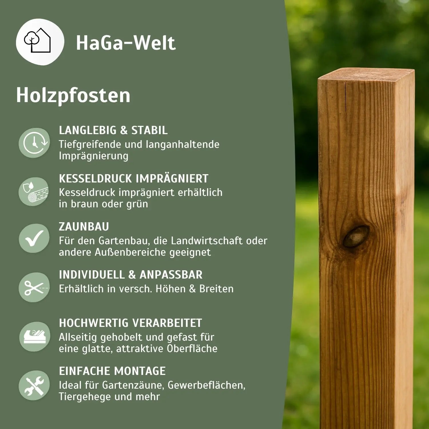 Holzpfosten, KDI-braun – Zaunpfosten für Ihren Gartenzaun