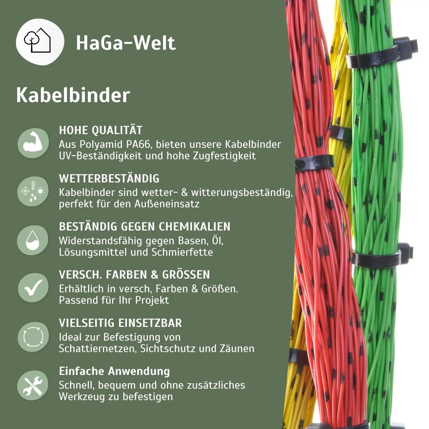 Kabelbinder, 100 Stück, 370 mm x 7,6 mm, für vielfältige Befestigungsmöglichkeiten