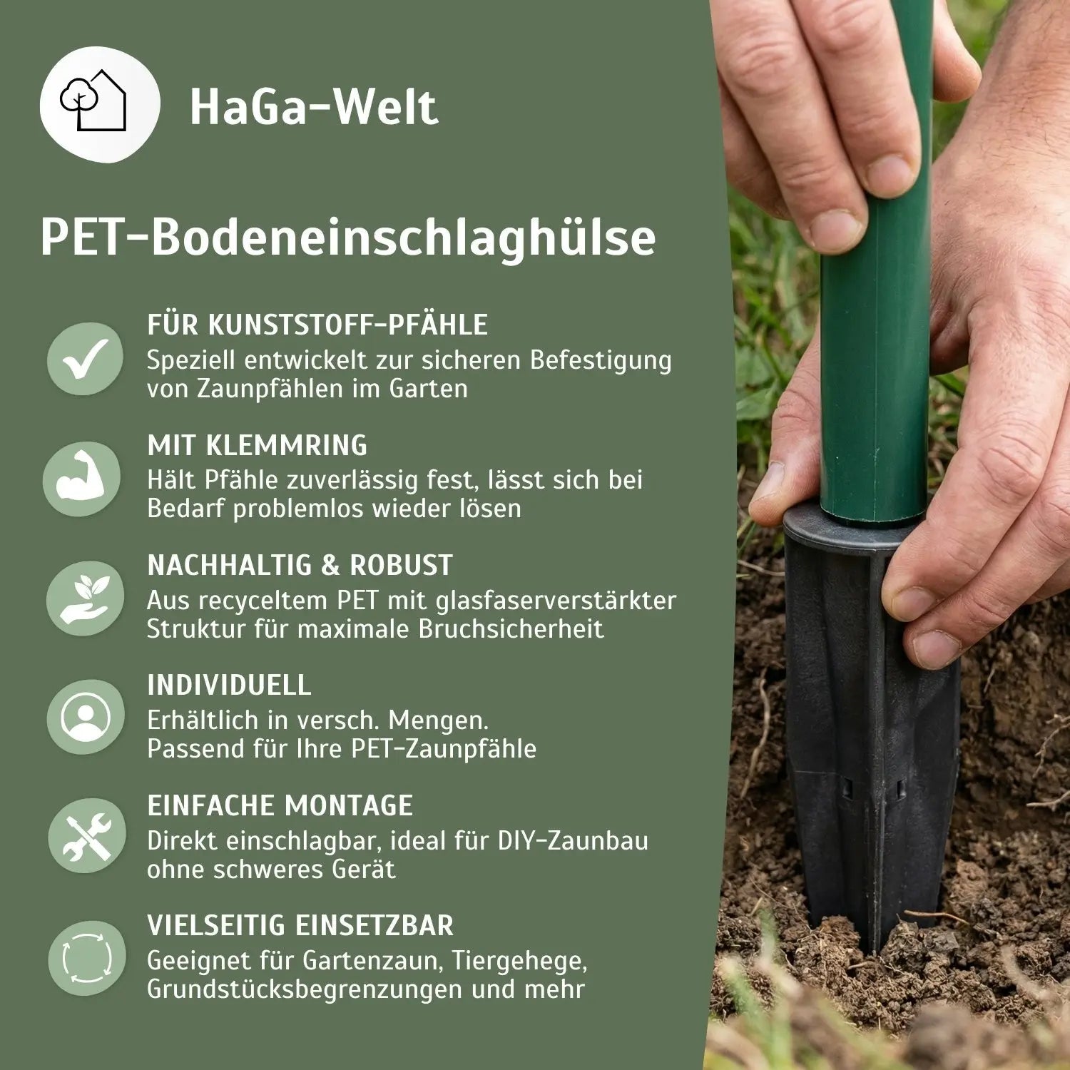 Bodeneinschlaghülse für Kunststoff-Pfähle PET Bodenhülse graphit
