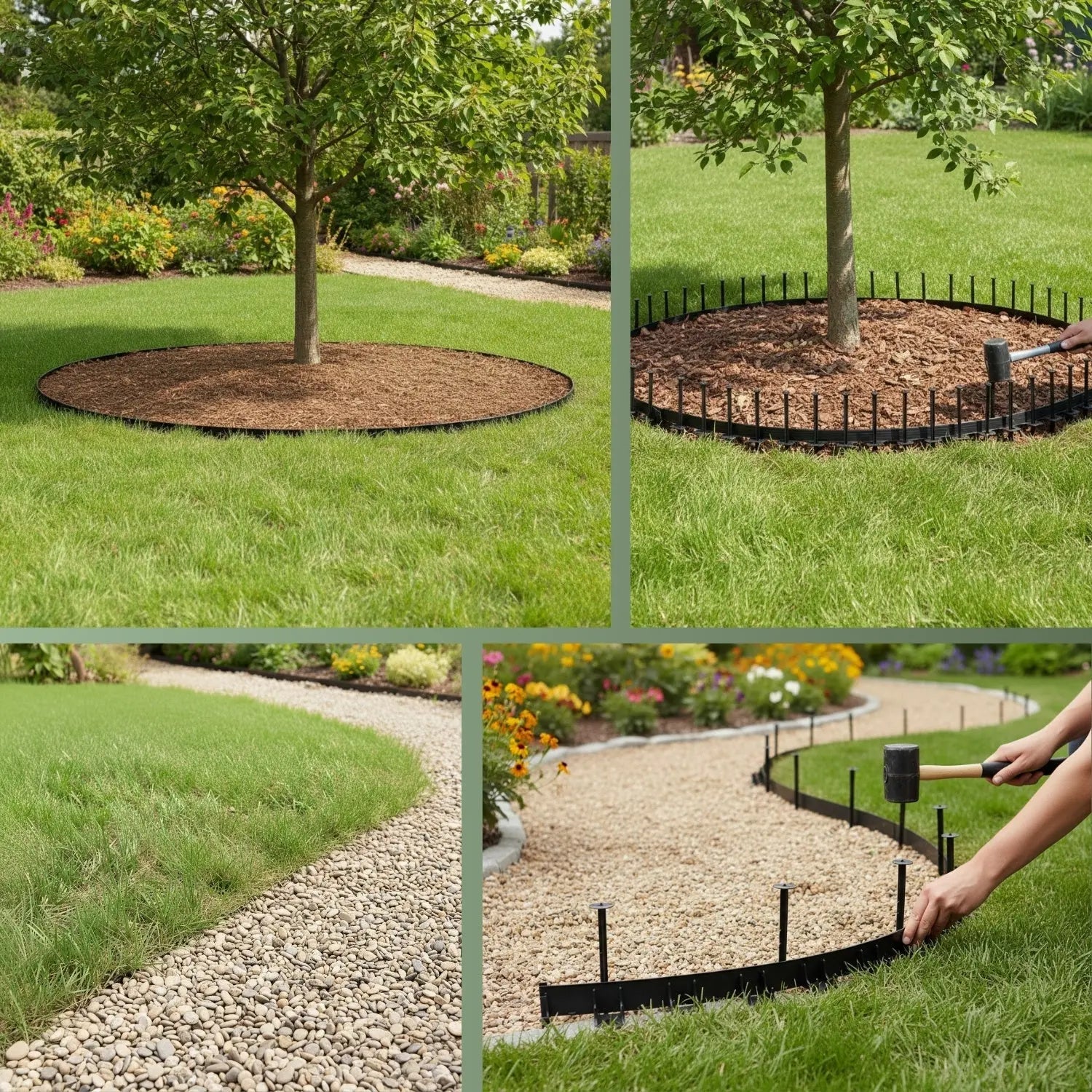 Rasenkante, flexibel 10 m x 40 mm mit 20 Befestigungstiften – Beeteinfassung leicht gemacht