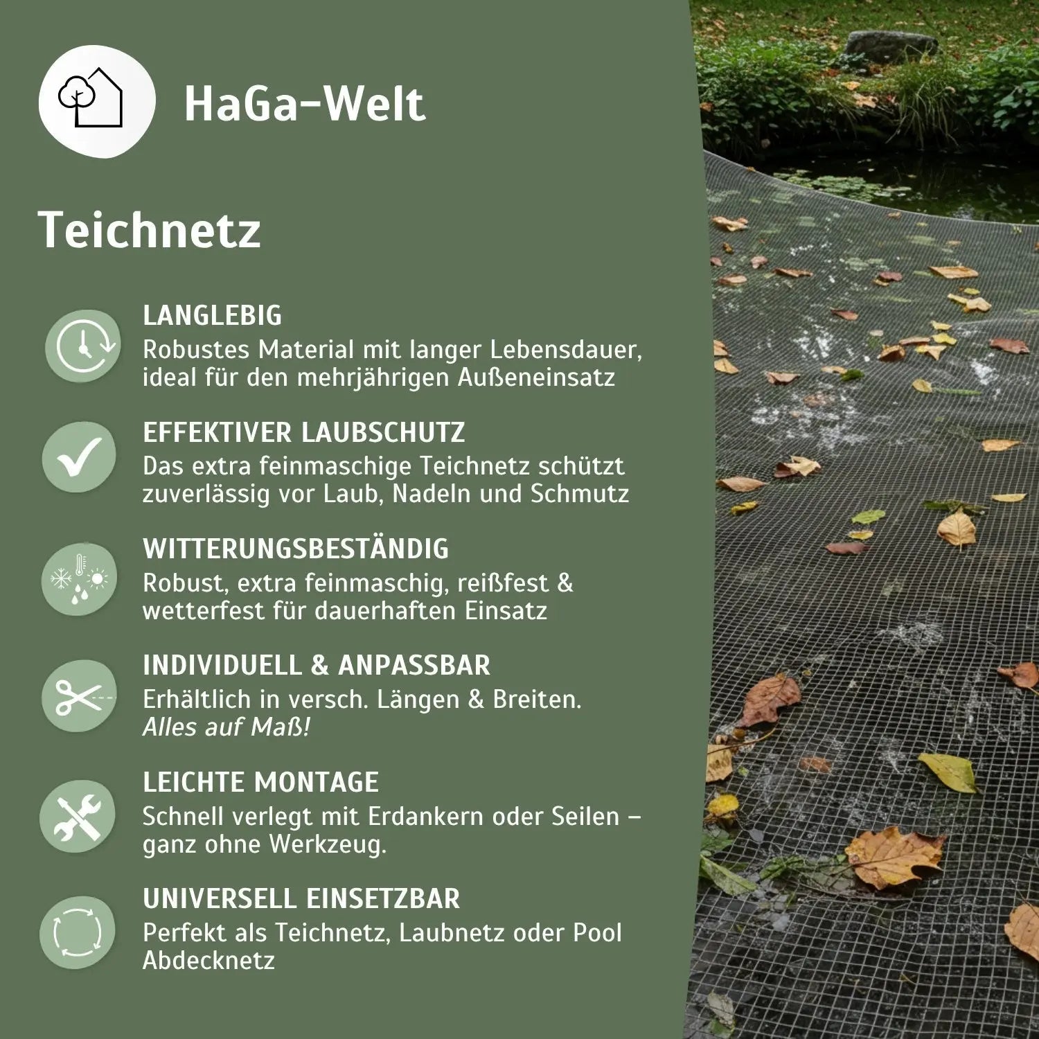 Premium Teichnetz – extra feinmaschig, perfekt als Pool Abdecknetz und Laubnetz für Teiche