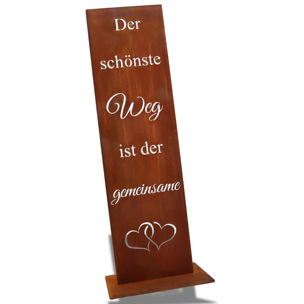 Edelrost Spruchtafel auf Bodenplatte 15x20 cm Hochzeitsschild stabiler Stand